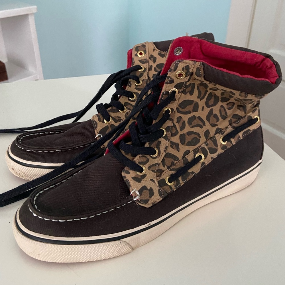 Sperry Leopard Print High Top Shoe
